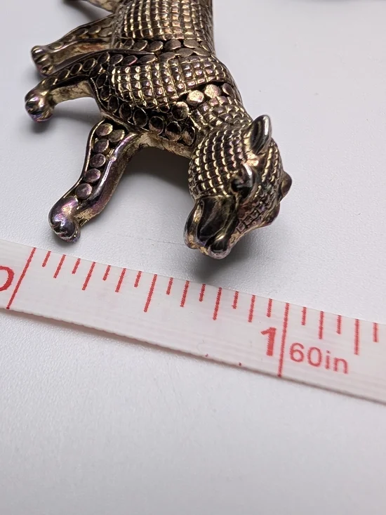 Vintage Brass-Tone Leopard Brooch Pin in Iridescent Bronze - Picture 3 of 4